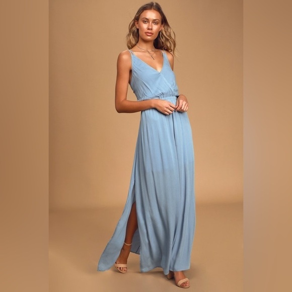 Lulus Dresses & Skirts - LULU’S Lost in Paradise Slate Blue Maxi Dress Size Medium NWT